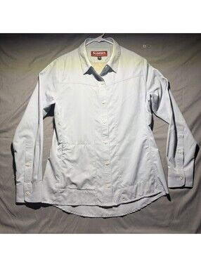 Simms Long Sleeve Fly Fishing Shirt Mens Small Teal Blue Vented Zipper Pocket